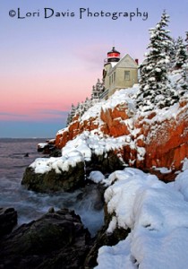 Snow, at Bass Harbor Head Light