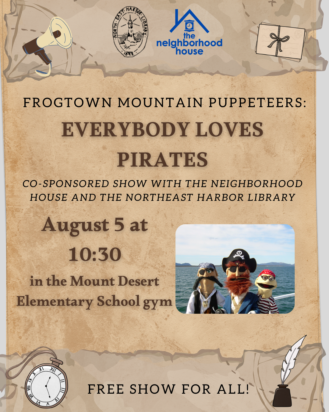 Frogtown Mountain Puppeteers: Everybody Loves Pirates in the Mount Desert Elementary School gym.